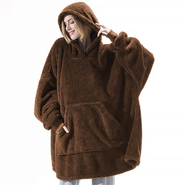 Blanket with Sleeves Oversized Hoodie & Matching Velvet Plush Lined Winter Lounging Socks
