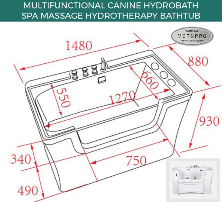 Dog Hydrobath Tub Walk-In XL Giant 148cm SPLASHBACK-model Spa Hydrotherapy Treatment incl Ozone Thermostat + more