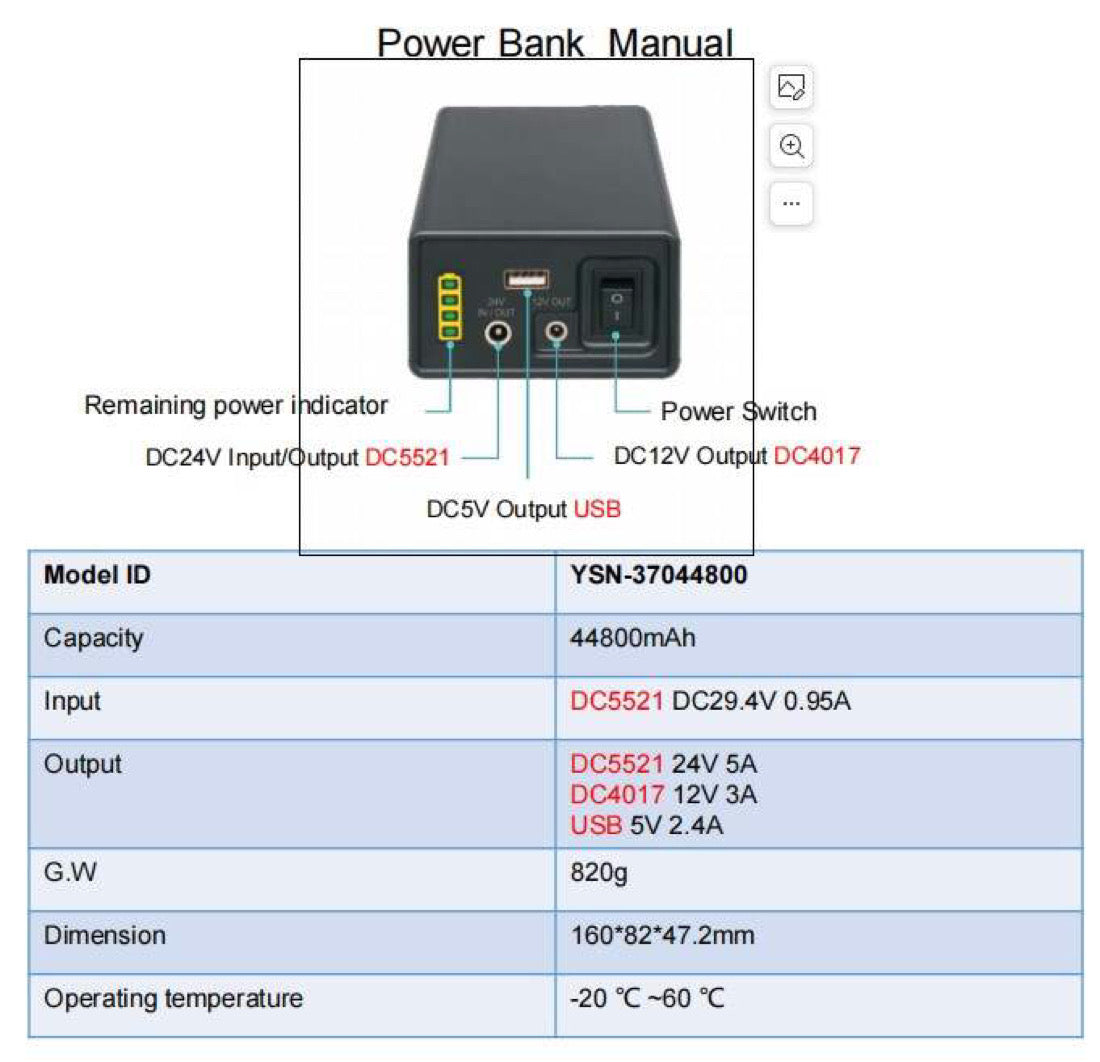 Powerbank Battery 44800mAh for DC5V/2A  DC12V DC24V IRLT range & other devices