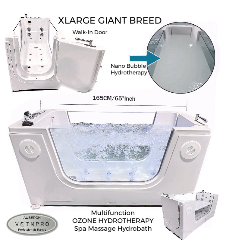 ALL SIZES GIANT Dogs VetnPro WALK-in HYDROTHERAPY Bath Luxury GIANT 165cm Canine Spa Rehab Treatment Tub incl Ozone NANO Bubbles Thermostat