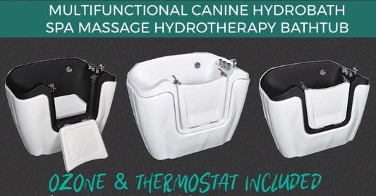Dog Bath 2 sizes 110cm + 135cm Walk-In Entry Hydrotherapy Spa Massage Hydrobath incl Ozone & Thermostat & more
