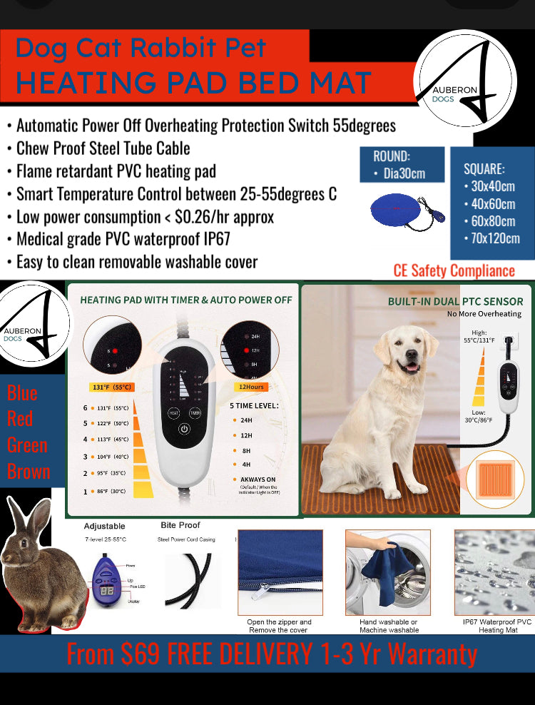 Dog Pet Heating Pad 40 x 30cm or Dia30cm High Quality Certified CE RoHS MET Safety Features