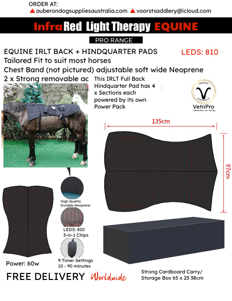 Equine Infrared RLT FULL BACK / HQ Pad 1724 Medical Grade 3-in1 LEDs 650nm 880nm Irradiance: 120w/cm2