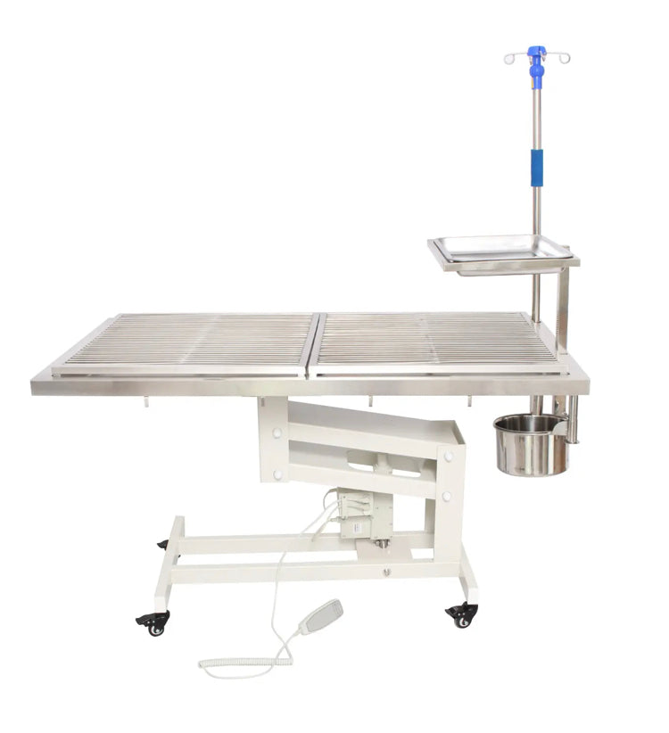 Veterinary Portable SS Electric Lift Examination Procedure Table Mesh Grid Top on Wheels