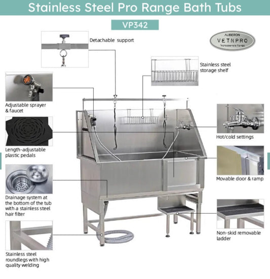 Dog grooming stainless steel pro range Bath Tub 130cm many features!